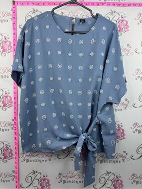 Gomorn shirt dotted polka dot tie up bow Blue Dot Tie-Front Blouse for Women